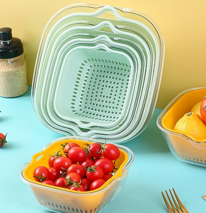 Double-Layer Fruit And Vegetable Draining Basket; Stackable Colander