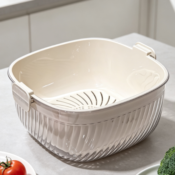 Double-Layer Kitchen Draining Basket Set; Multifunctional Washing