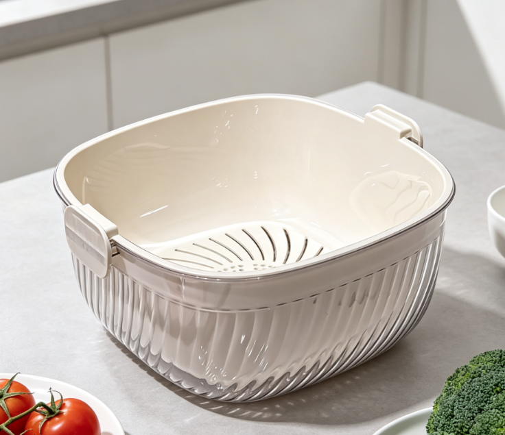 Double-Layer Kitchen Draining Basket Set; Multifunctional Washing