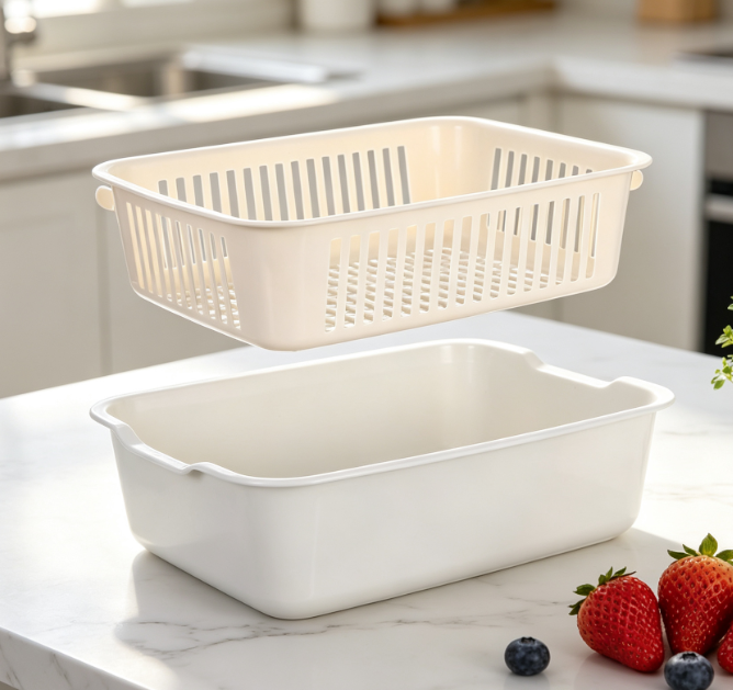 Double-Layer Draining And Washing Bowl; For Home Use (Produce/Rice) - Image 2