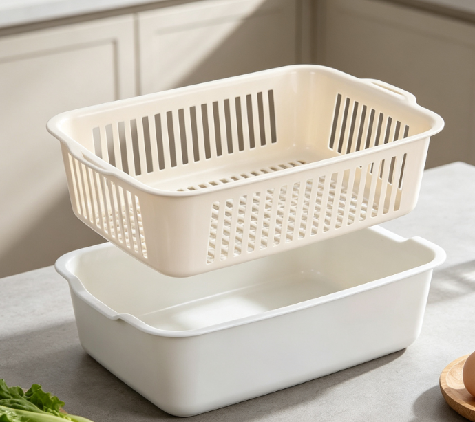 Double-Layer Draining And Washing Bowl; For Home Use (Produce/Rice)