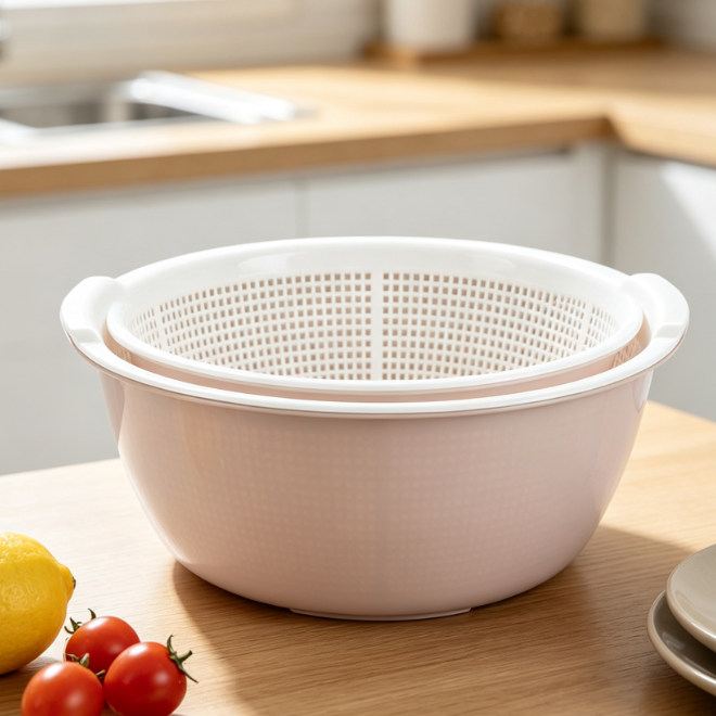 Thickened Double-Layer Draining Bowl; Detachable For Cleaning