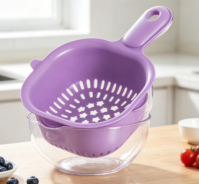 Kitchen Draining Basket With Handle; Multifunctional Washing And Storage