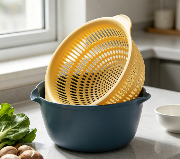 Large-Capacity Double-Layer Draining Basket; For Home Washing And Storage - Image 2