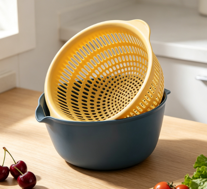 Large-Capacity Double-Layer Draining Basket; For Home Washing And Storage