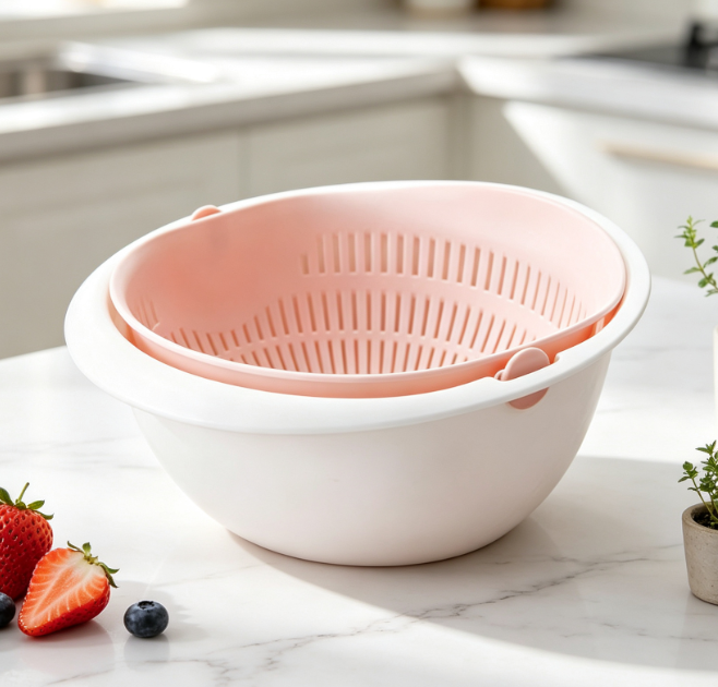 Rotating Double-Layer Draining Bowl; Multifunctional Washing Basket - Image 2