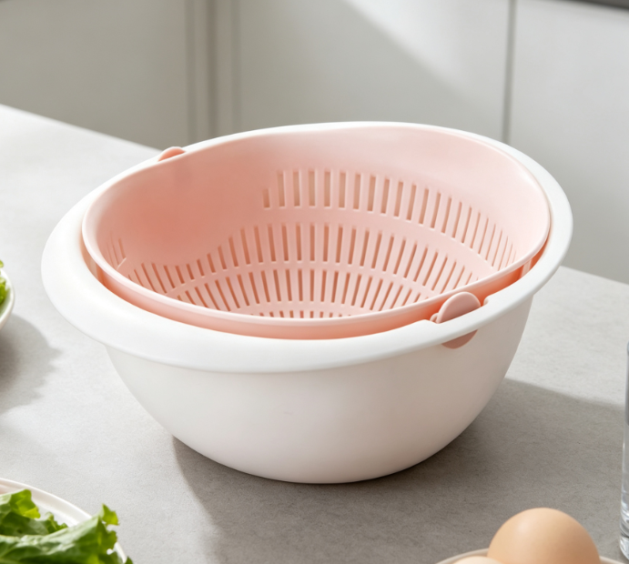 Rotating Double-Layer Draining Bowl; Multifunctional Washing Basket