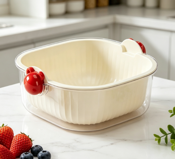 3-Tier Food Colander Set; For Washing Rice And Produce - Image 2