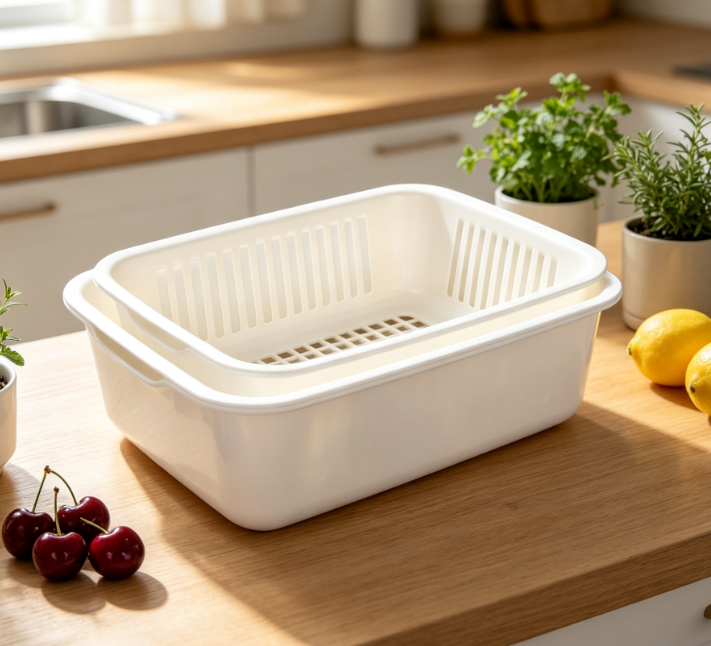 Double-Layer Draining Basket With Water Separation; Multifunctional Storage Bowl - Image 2