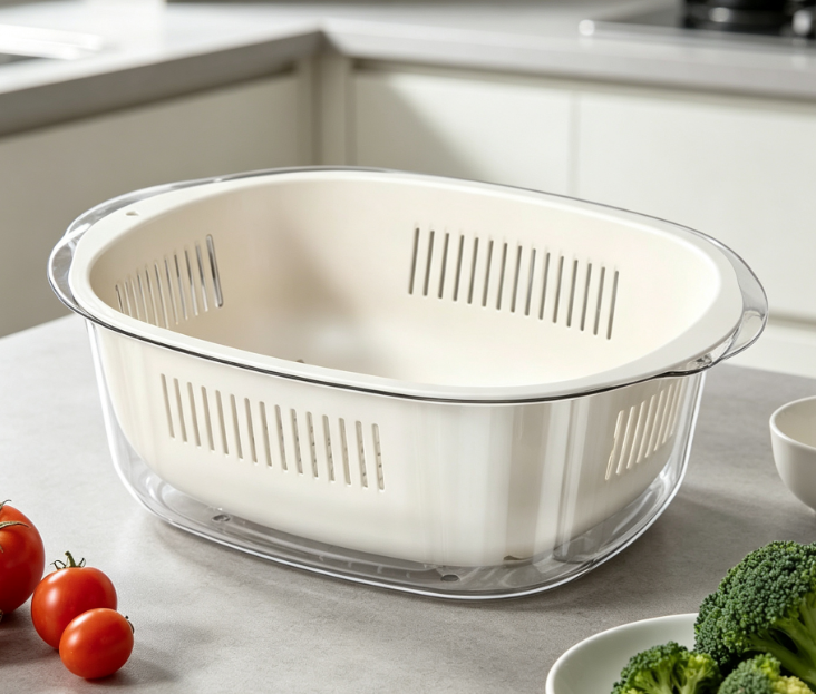 Dual-Layer Fruit & Vegetable Colander; Pet Plastic Draining Bowl - Image 2