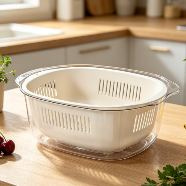 Dual-Layer Fruit & Vegetable Colander; Pet Plastic Draining Bowl