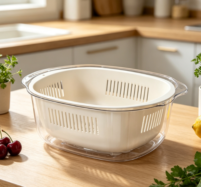 Dual-Layer Fruit & Vegetable Colander; Pet Plastic Draining Bowl