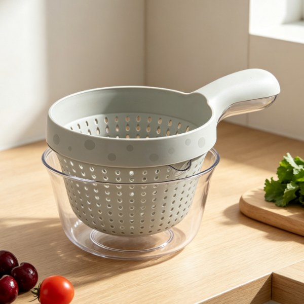Double-Layer Draining Basket With Handles; Detachable For Cleaning