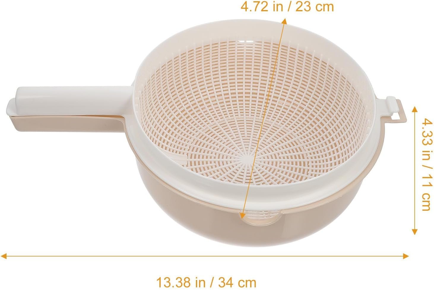 Dual-Layer Basket With Drip Tray; Beige Kitchen Colander - Image 2
