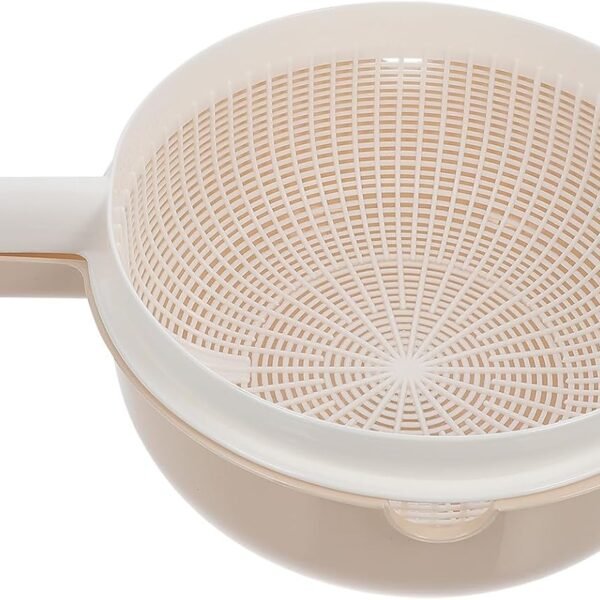 Dual-Layer Basket With Drip Tray; Beige Kitchen Colander