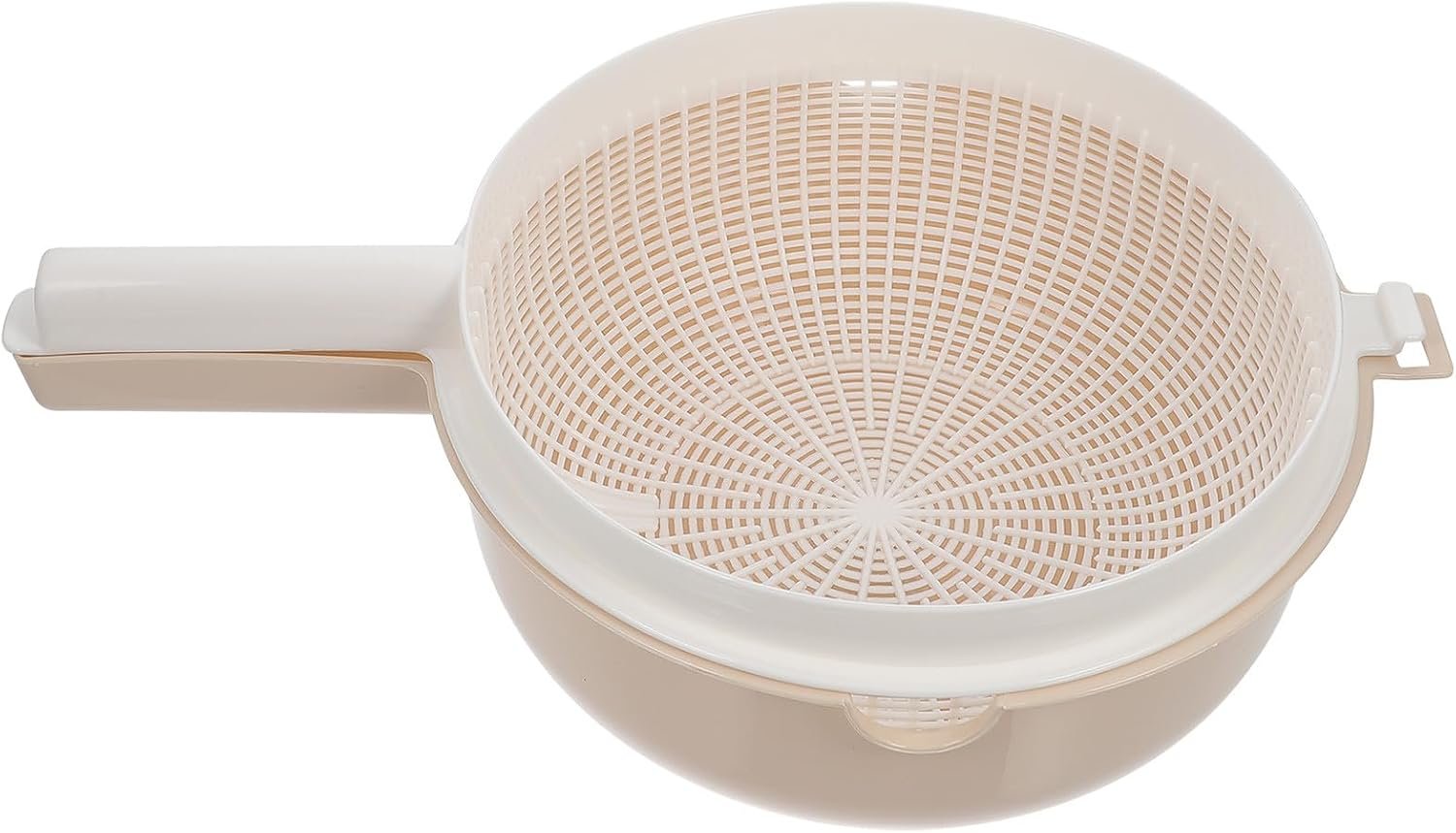 Dual-Layer Basket With Drip Tray; Beige Kitchen Colander