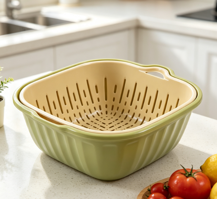 Double-Layer Food Colander; Pp Material With Tray - Image 2