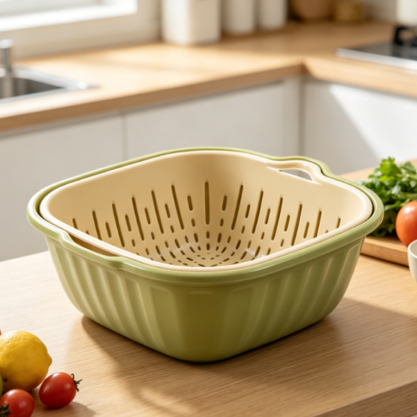 Double-Layer Food Colander; Pp Material With Tray
