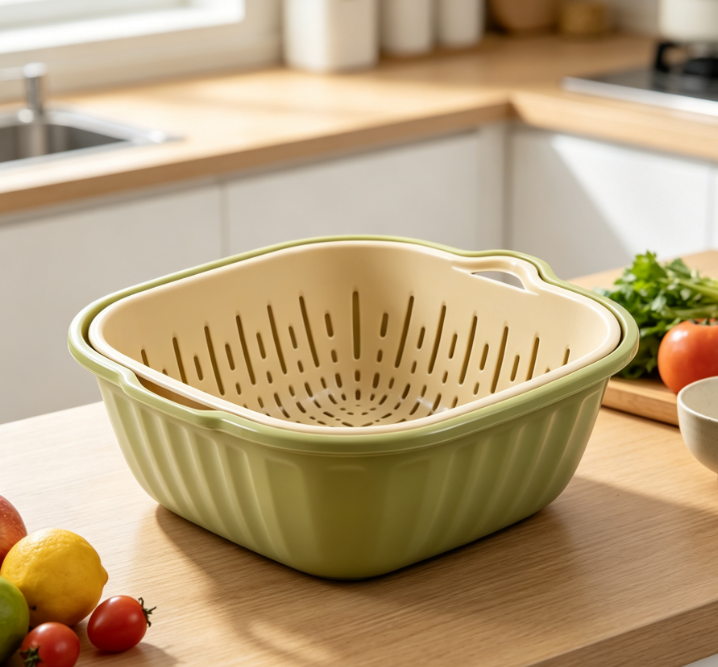 Double-Layer Food Colander; Pp Material With Tray