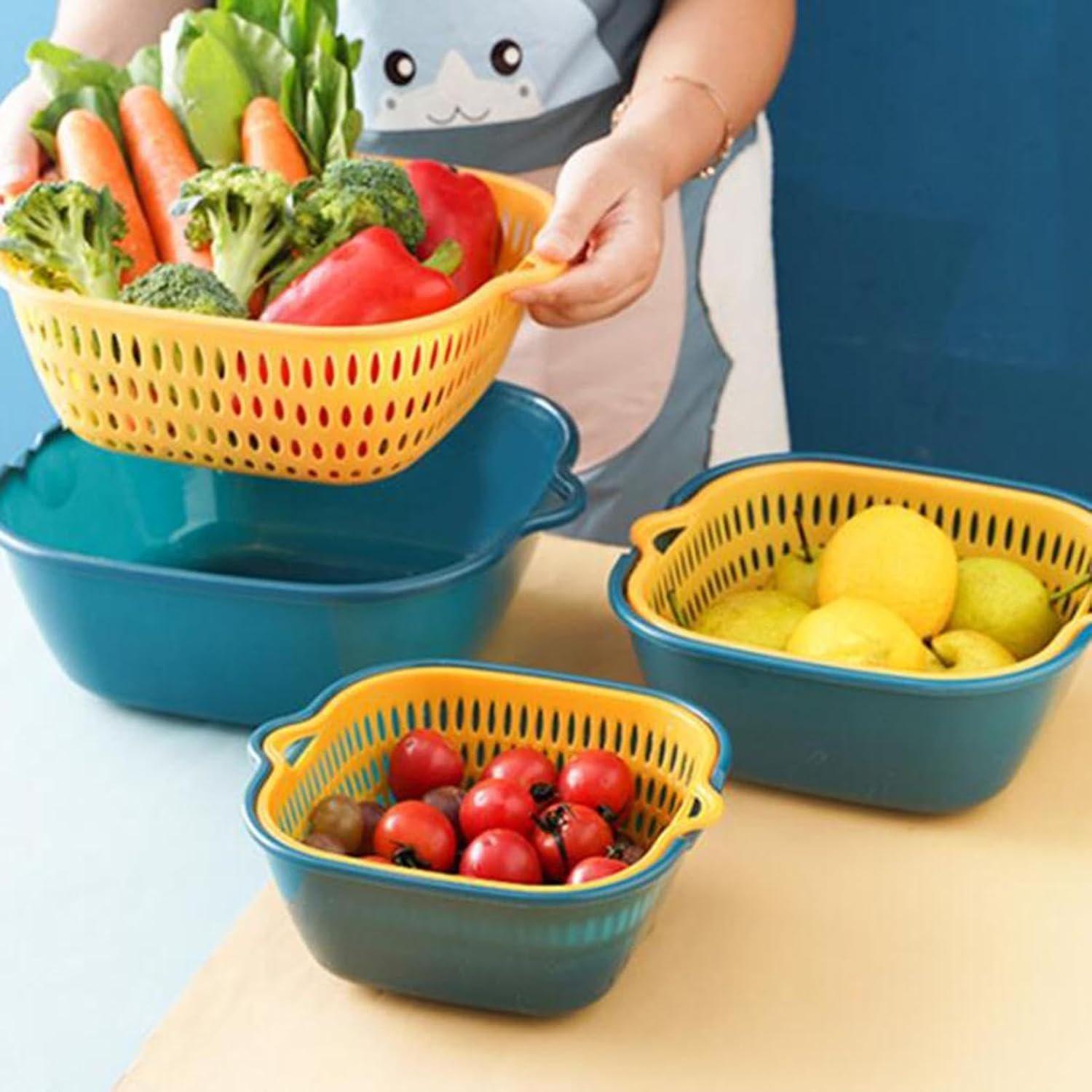 2-In-1 Nested Draining Bowl; For Soaking And Washing Vegetables - Image 2