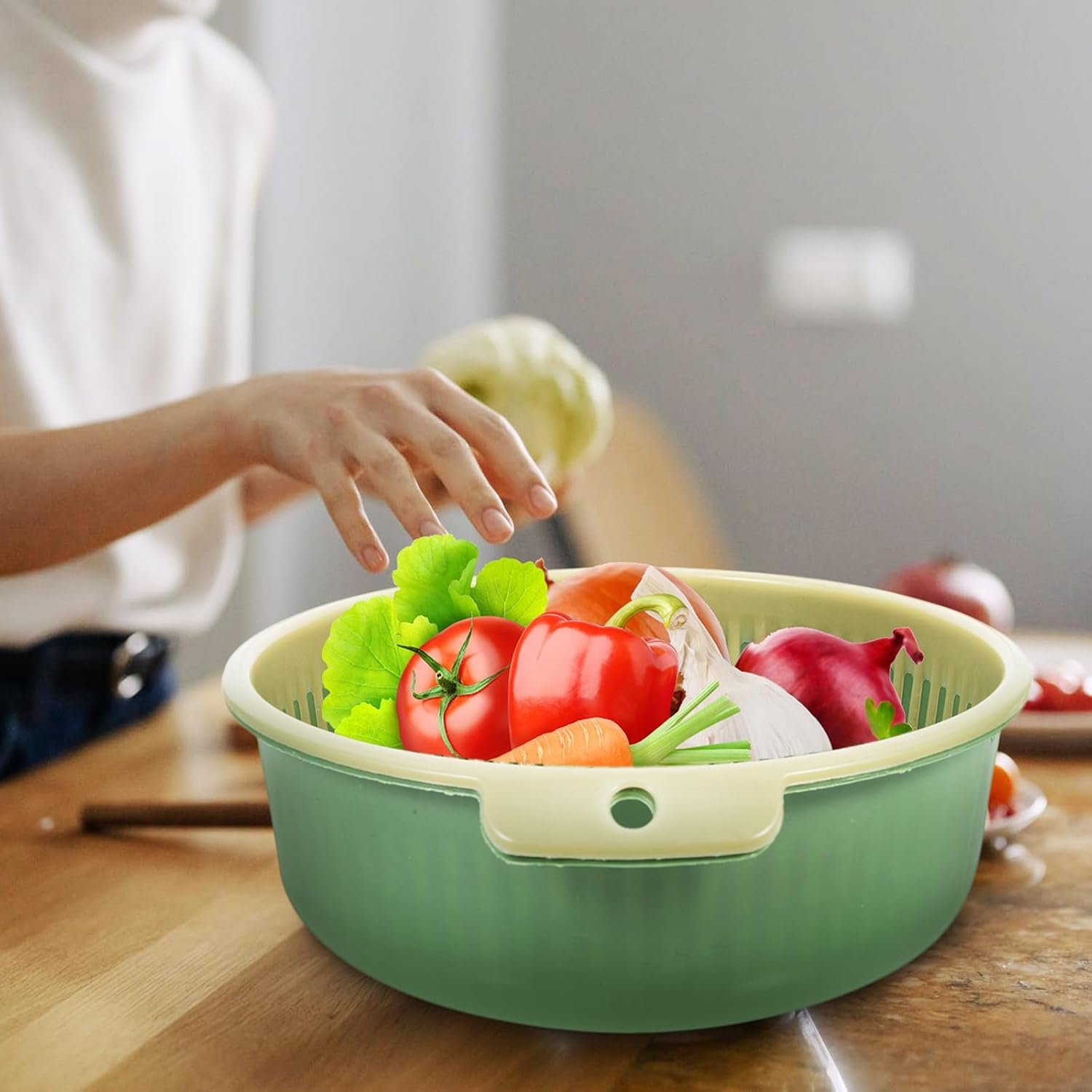 Detachable Dual-Layer Colander; Easy-To-Clean Draining Basket - Image 2