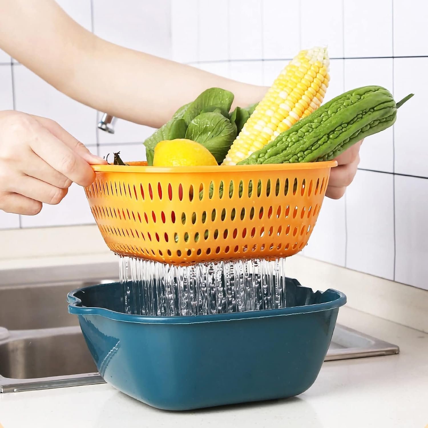 Quick-Drain Washing Basket; Side Handles For Mixing - Image 2
