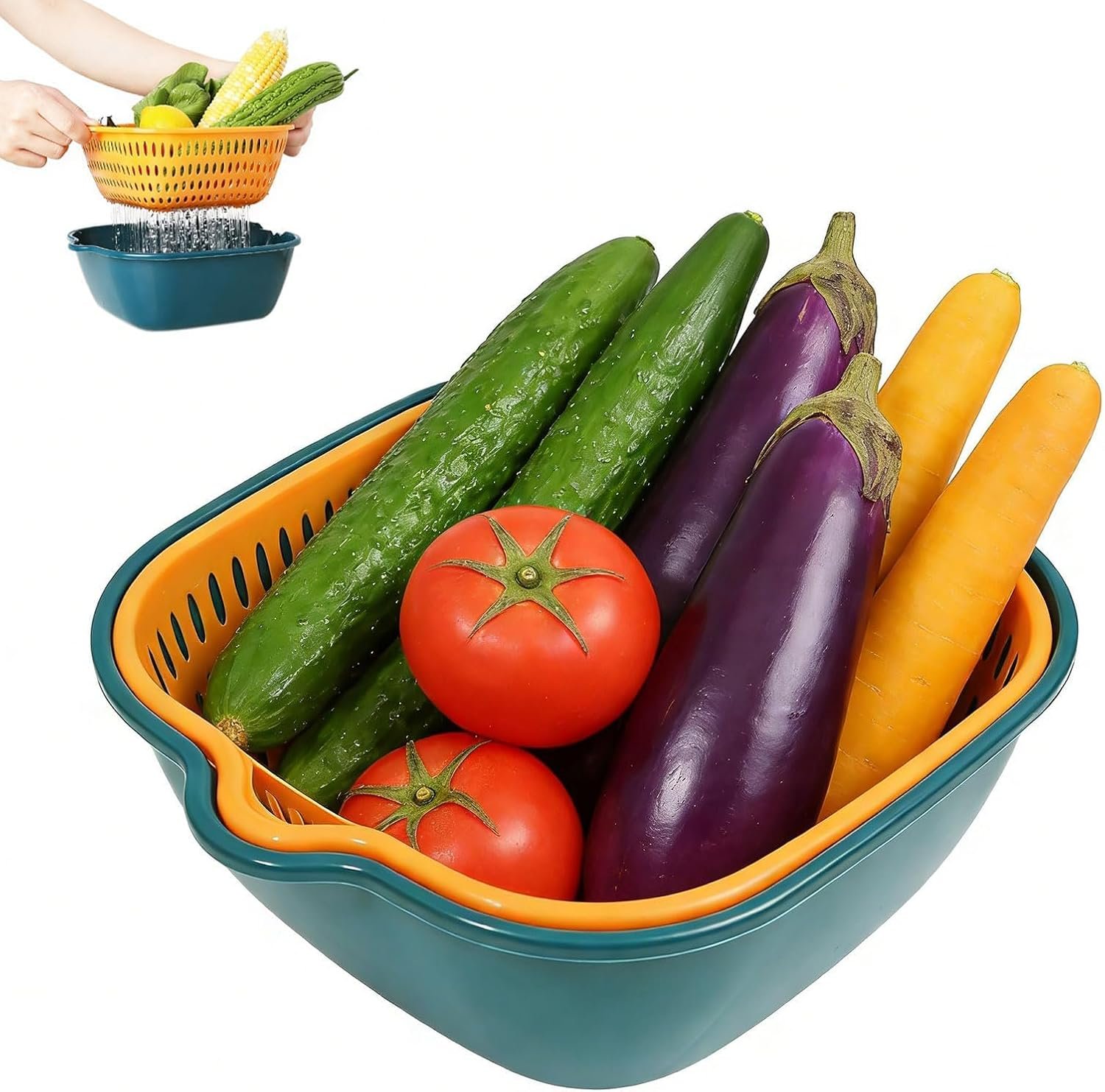 Quick-Drain Washing Basket; Side Handles For Mixing