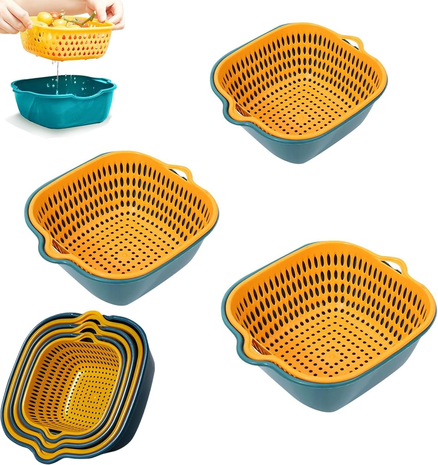 2-In-1 Nested Draining Bowl; For Soaking And Washing Vegetables