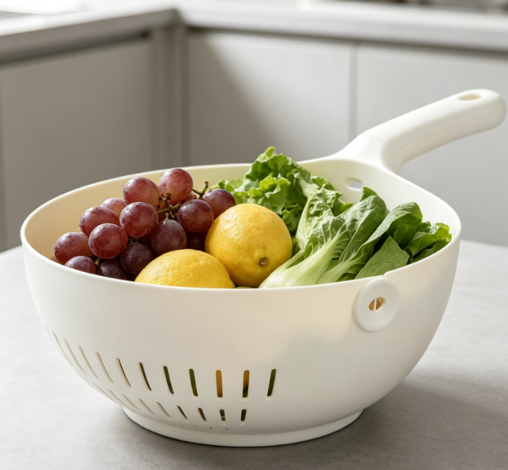 Rotating Draining Basket; Spill-Proof Design With Handle