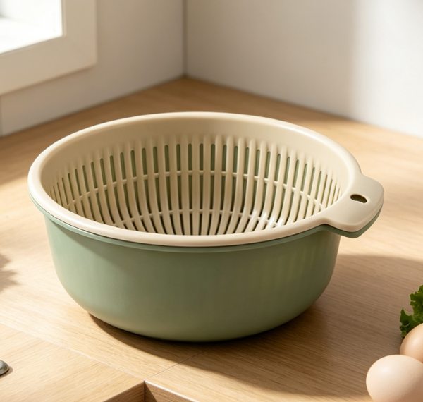 Double-Layer Rotating Colander; For Washing And Storing Produce